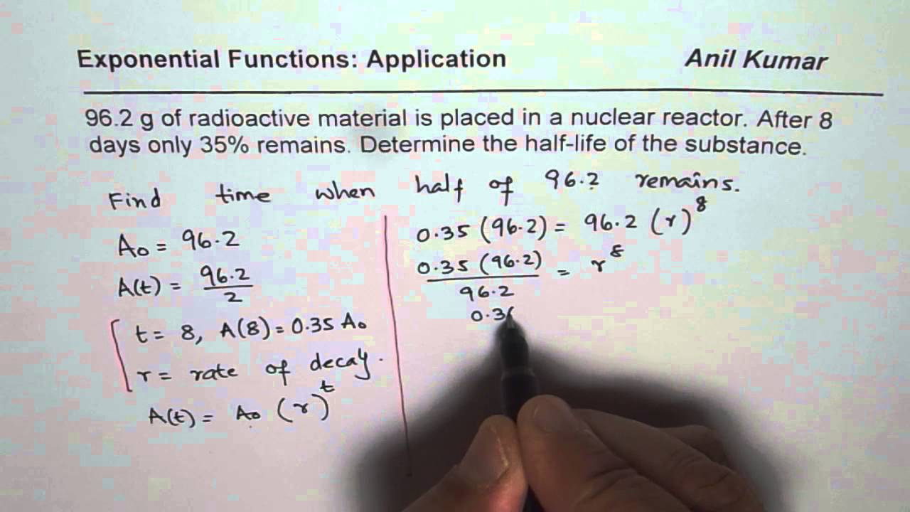 Determine Half Life of Substance with Decay in Days Given