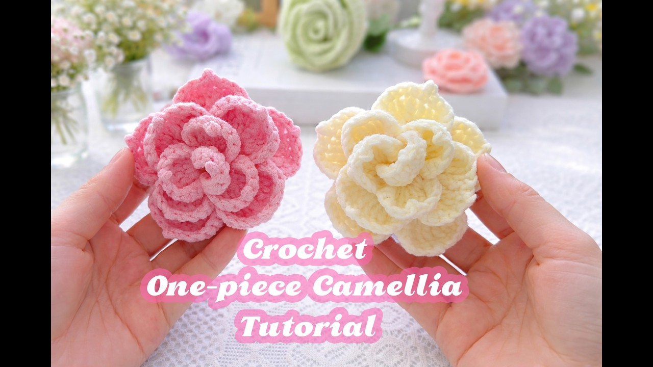 How to Crochet One-piece Camellia 🌸 Easy Beginner Crochet Flower Tutorial | TralalaAmigurumi
