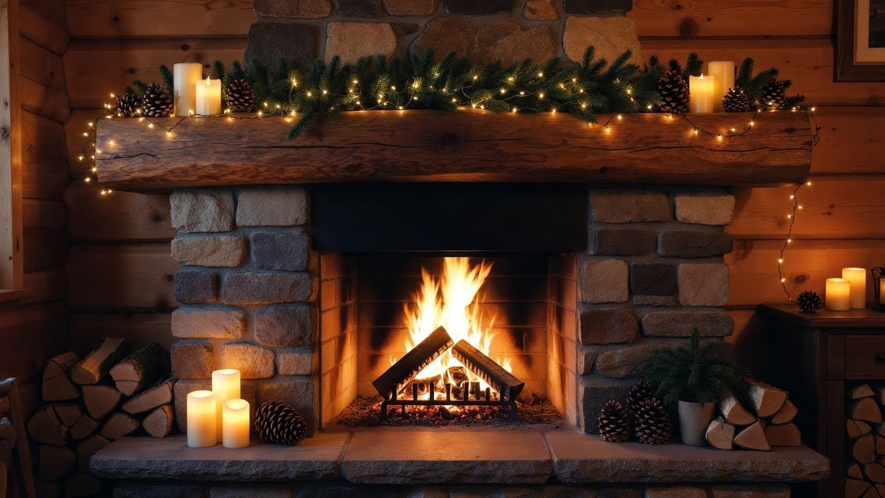Cozy Winter Fireplace 🔥 | Crackling Fire Sounds | Snowy Cabin Ambience (Relax & Sleep)