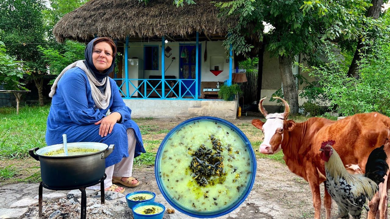 How to make Ashe dough! Persian yogurt Soup Recipe, Village Cooking, آش دوغ