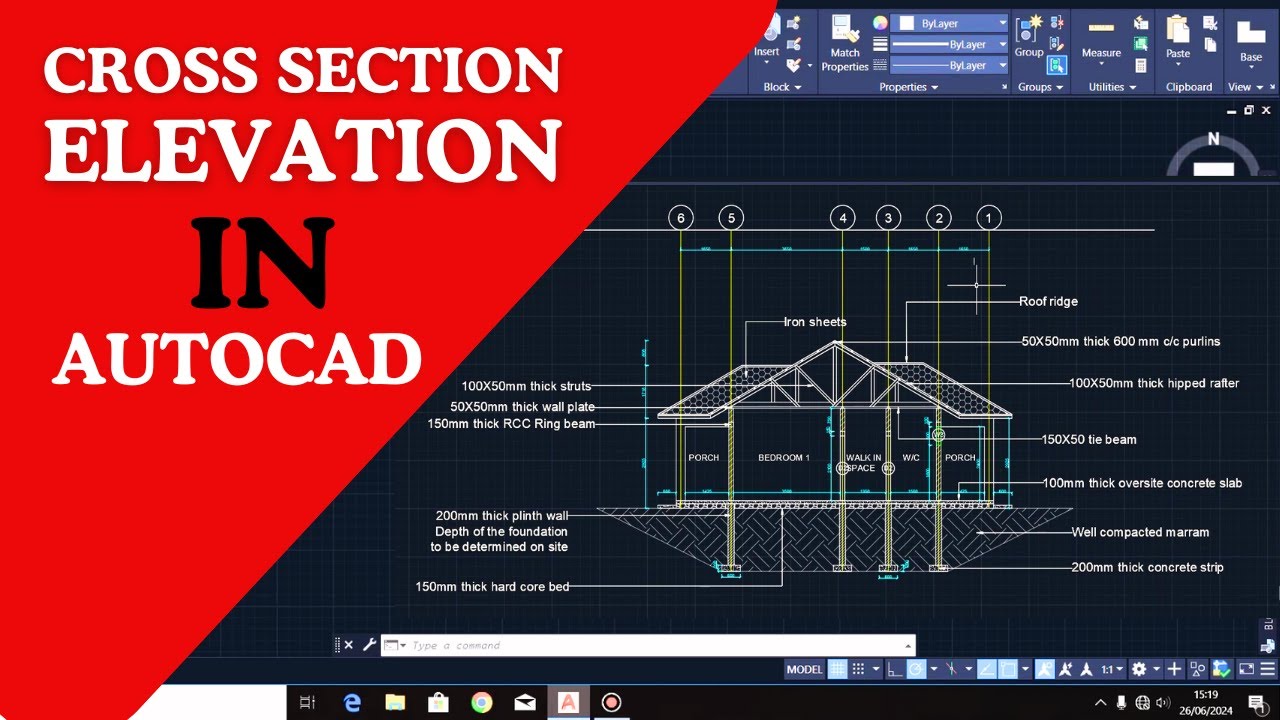 How to draw a cross section elevation of a building plan in AutoCAD (Easy Way)