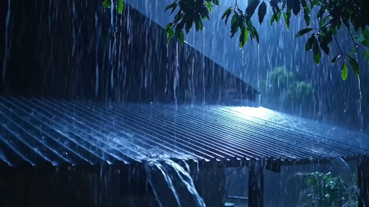 ASMR Torrential Night Rain on Metal Roof, Calming Storm Ambience for Deep Sleep Relief 4K 308