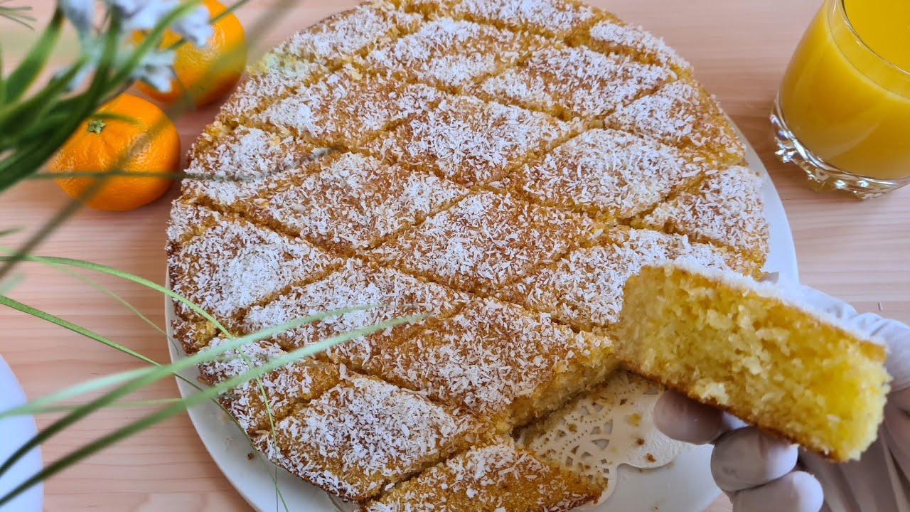 famous Arabian dessert: Orange basbousa recipe/ easiest way to make basbousa.