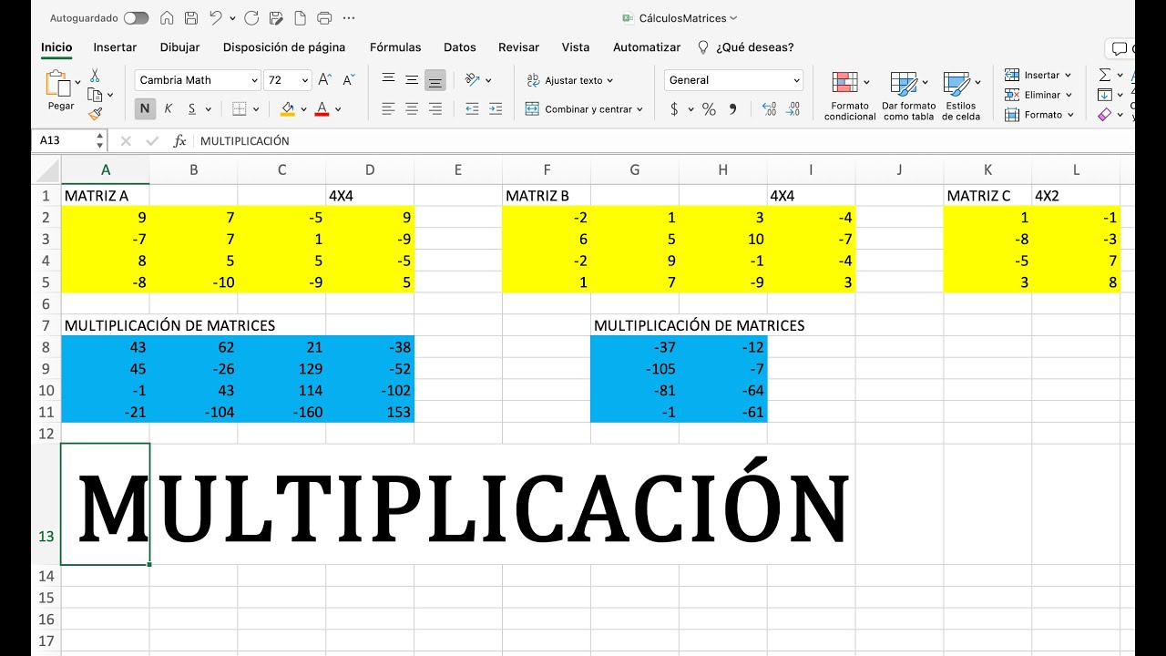 Algebra Lineal - Multiplicaci&oacute;n de Matrices con Excel