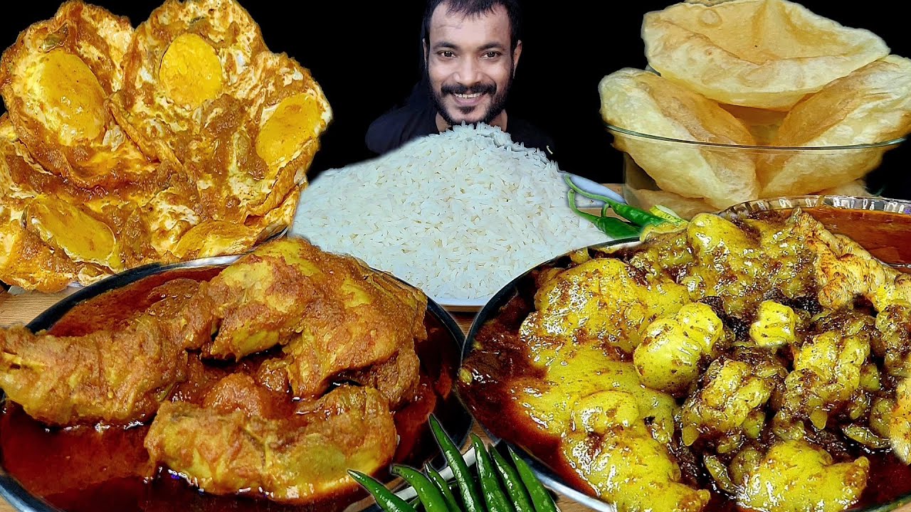 Eating Show Mutton Fat Curry With Rice Asmr Eating Spicy ChickenCurry Mukbang Eating EggCurry Luchi