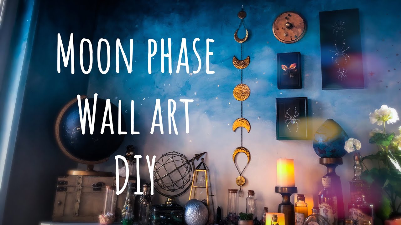 Moon Phase wall art DIY tutorial with polymer clay to look like hammered brass metal