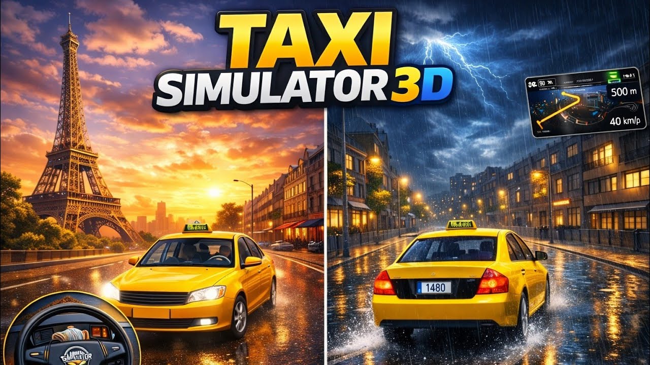 Taxi Simulator Game 🌧️ Night Driving | Rainy City Taxi Gameplay