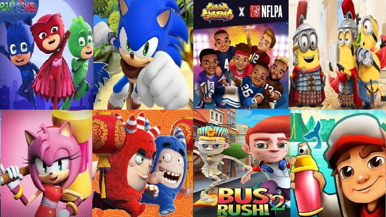 Subway Surfers VS Minion Rush  PJ Masks- SONIC DASH Oddbods Turbo Run Sonic Dash 2 Bus Rush 2