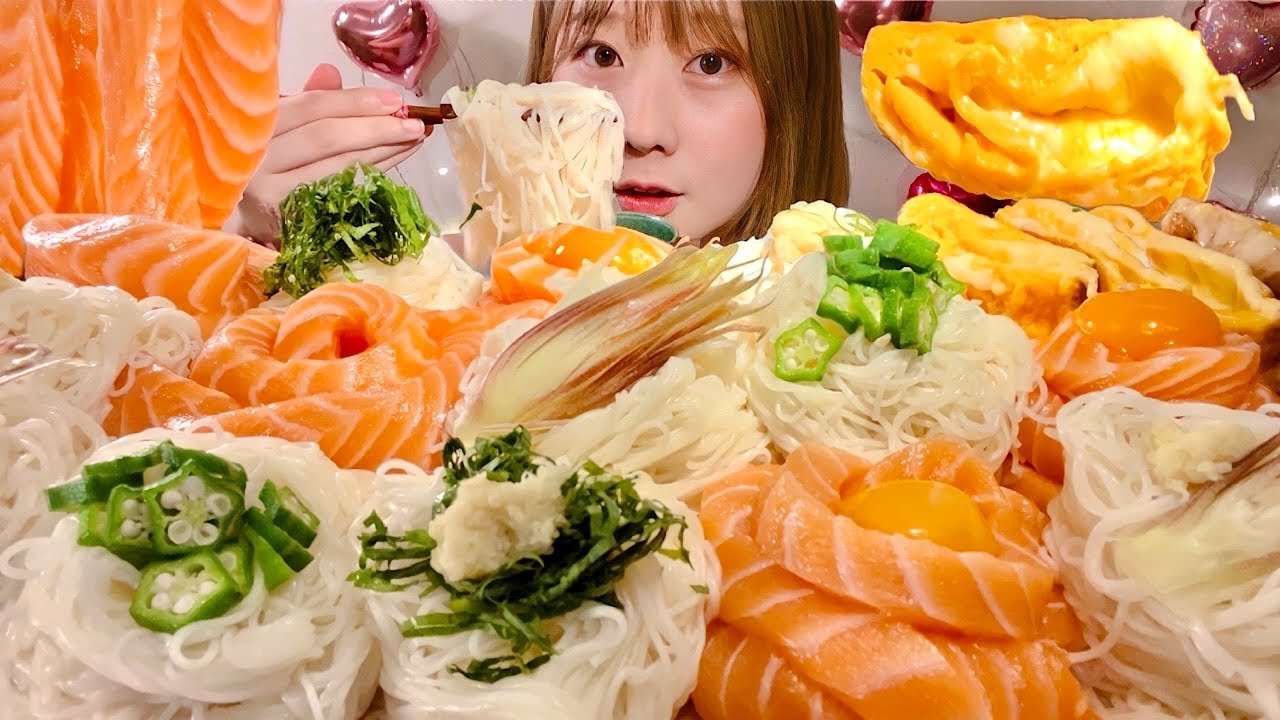 ASMR лапша сомен лапша с лососем сырный омлет【русские субтитры】【Mukbang/ Eating Sounds】
