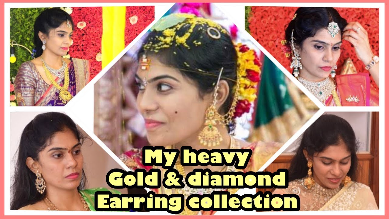 My heavy partywear gold and diamond earrings collection |My gold jewellery collection|Telugu|Ramya.