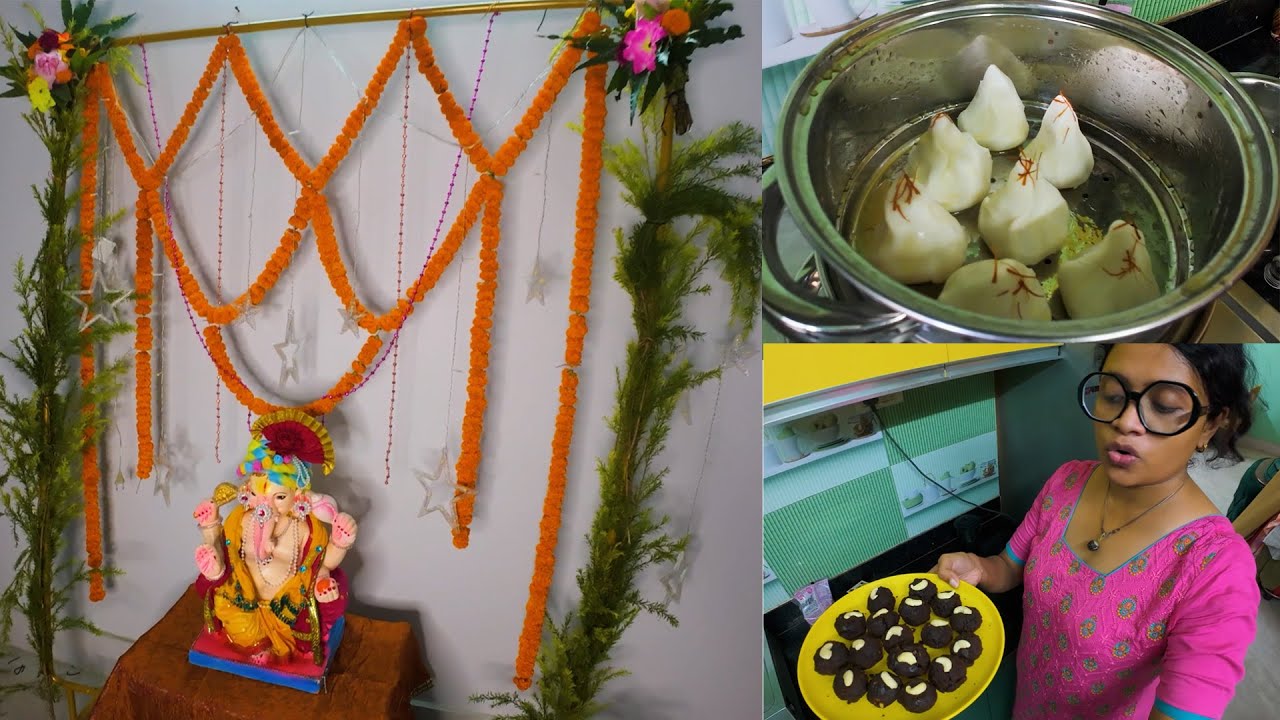 Ganesh Chaturthi K Liye Modak , Ladoo Ghar Pe Banayi Aur Ki Background Decoration | junctionthebong