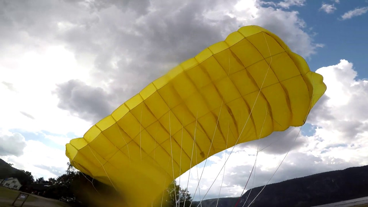 Acro base test, Troll 255 Base. Paragliding reserve cutaway.