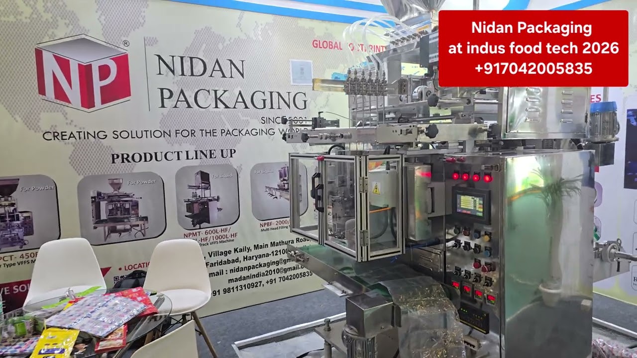 Multi track packaging machine by Nidan Packaging at indus food tech 2026 
