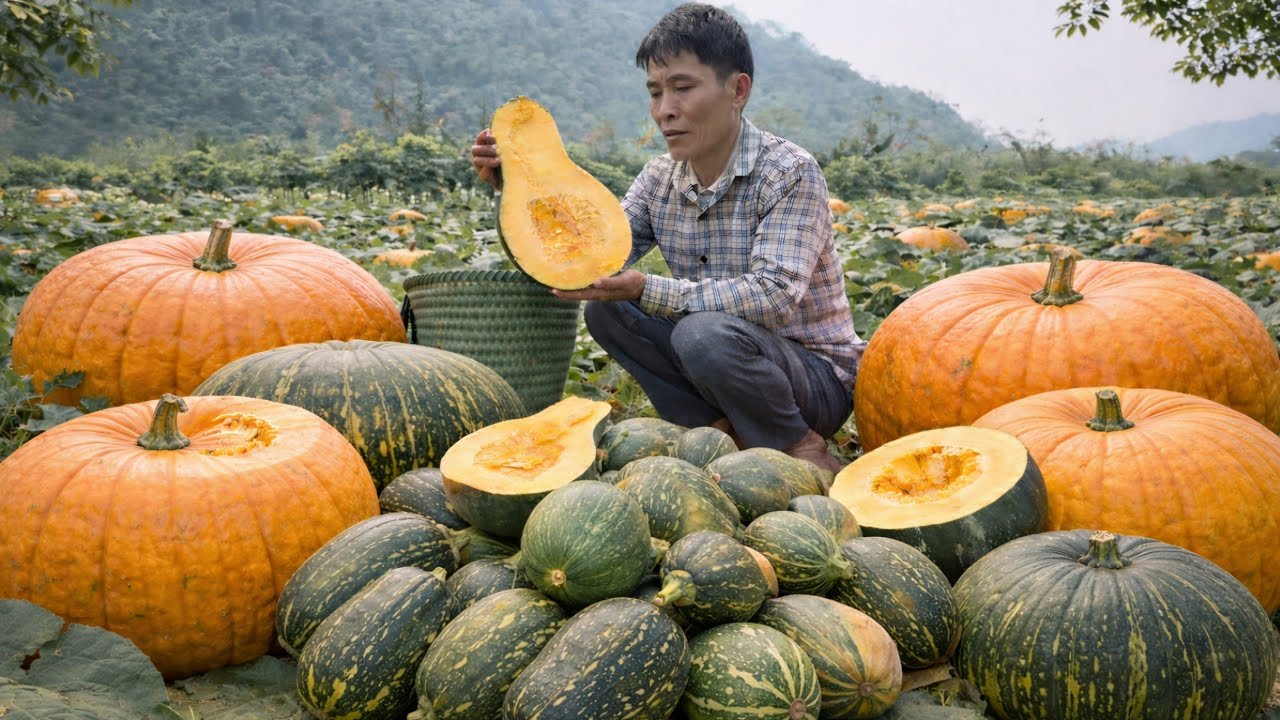 Huge Pumpkin Harvest &ndash; goes to the Market to  sell,  Outdoor Cooking | Solo Survival