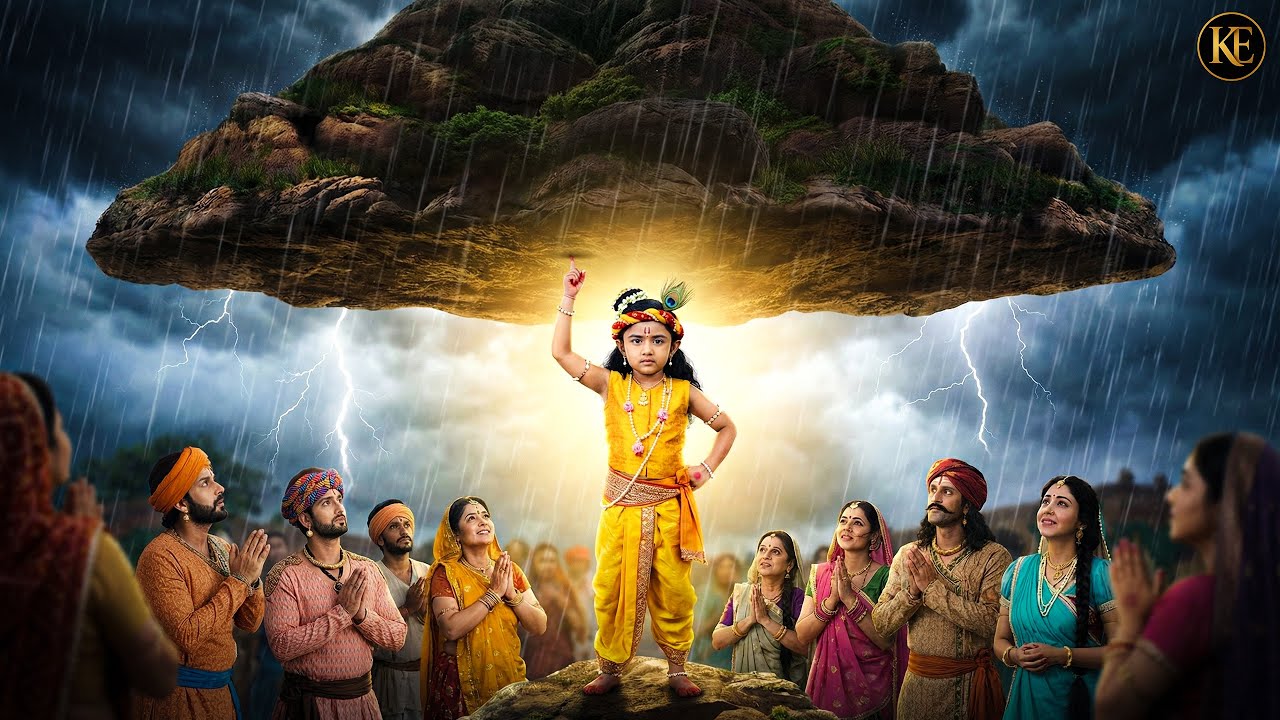 गोकुल वासियों का रक्षा करने के लिए जब बाल कृष्ण जी ने उठाया गोवर्धन पर्वत को | Shree Krishan leela