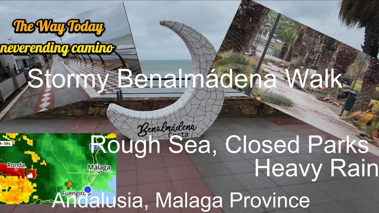 February 4th 2026 Stormy Benalmádena Walk, Rough Sea, Closed Parks, Heavy Rain, Malaga Prov., Spain 