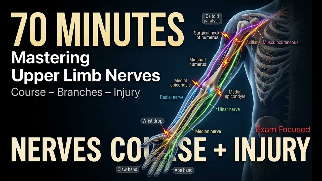 MSK module | Nerves of upper limb | Course & Branches & Nerve injury