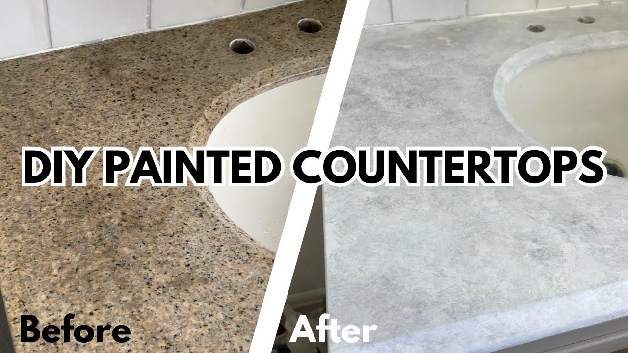 How to Paint Bathroom Countertops: Faux Stone DIY // Goodbye Granite!