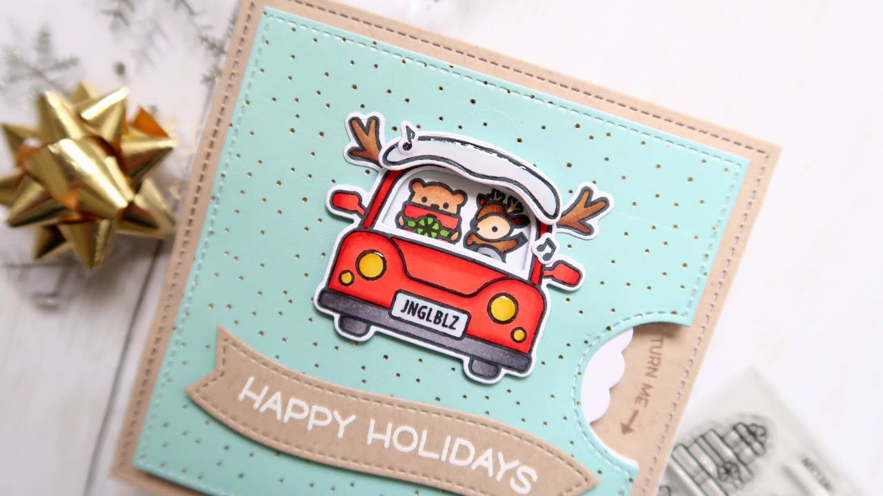 Lawn Fawn Car Critters Reveal Wheel Card for the Holidays!