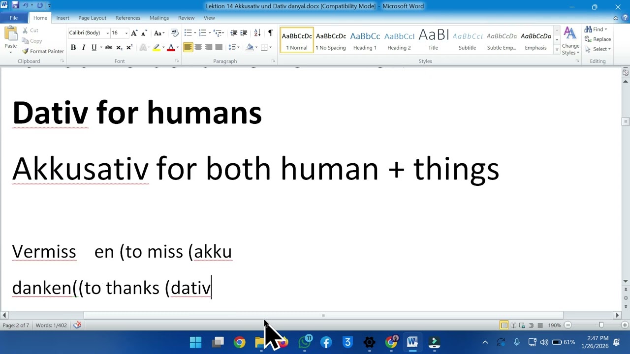 Lecture 14 A1 Dativ und Akkusativ , cases , German Azam