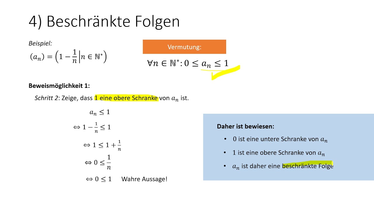 Zahlenfolgen (Teil 2) - Beschränkte Folgen