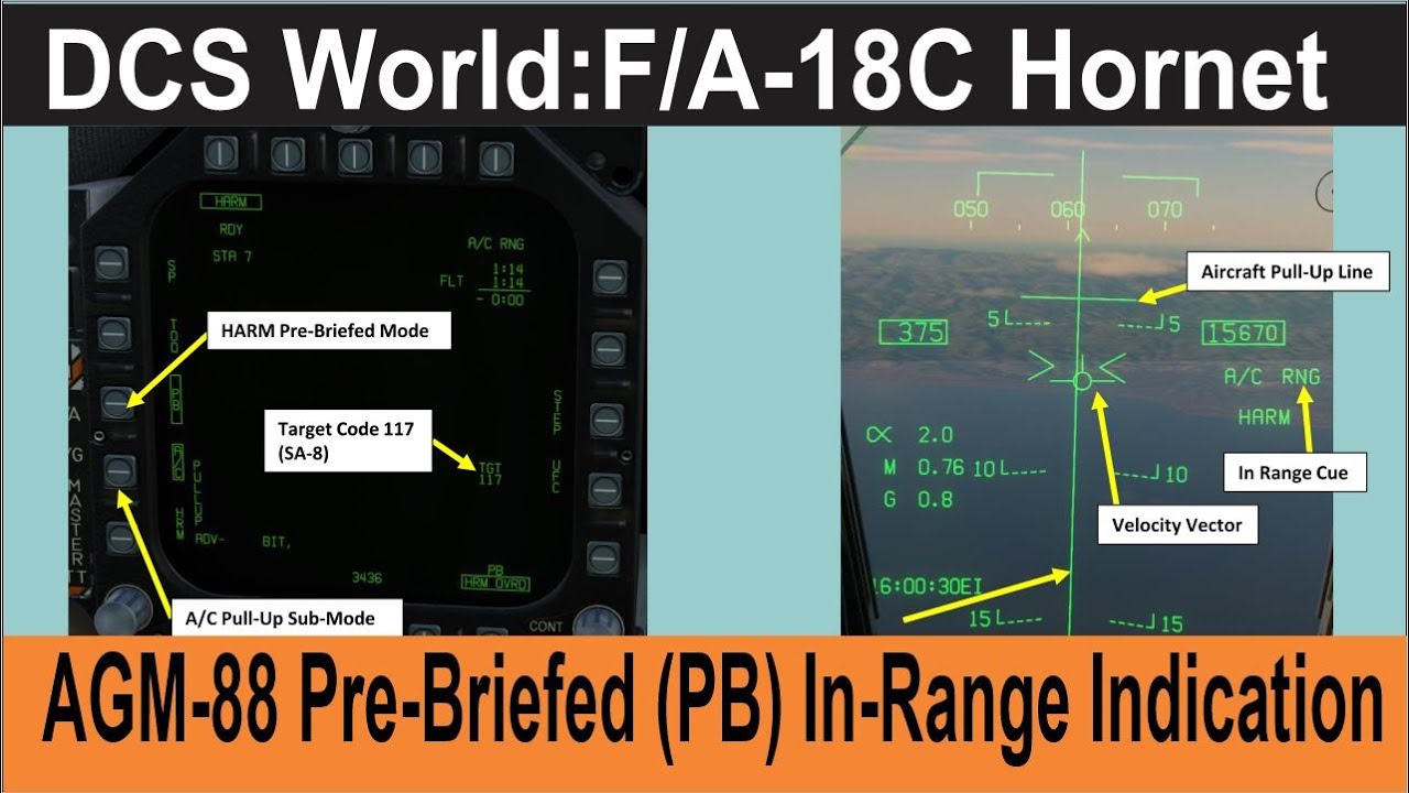 DCS World:F/A-18C Hornet | AGM-88 Pre-Briefed (PB) In-Range Indication “A/C RNG” /PT-BR_VÍDEO 2095