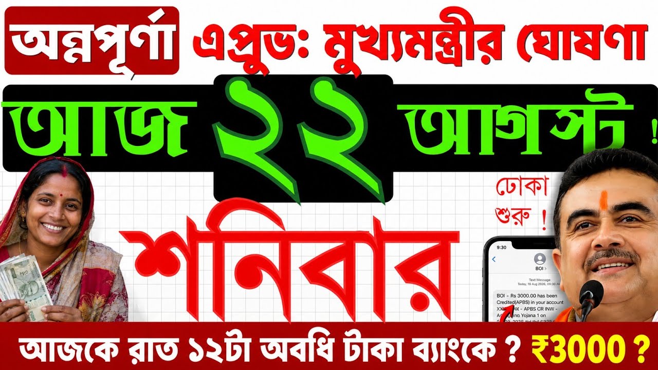 আজ মুখ্যমন্ত্রীর ঘোষনায়: অন্নপূর্ণা এপ্রুভ ও টাকা ব্যাঙ্কে? Annapurna Bhandar August Payment