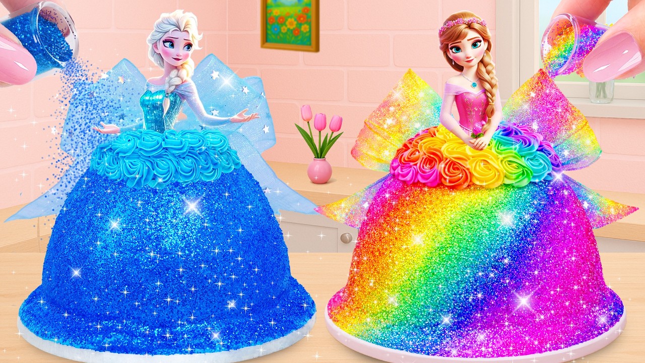 Enjoyable Making Miniature Princess Fairy Dress Cake 🧚🏻‍♀️💖 Rainbow Glitter  Cake 🌈 Tiny Joy Bakes