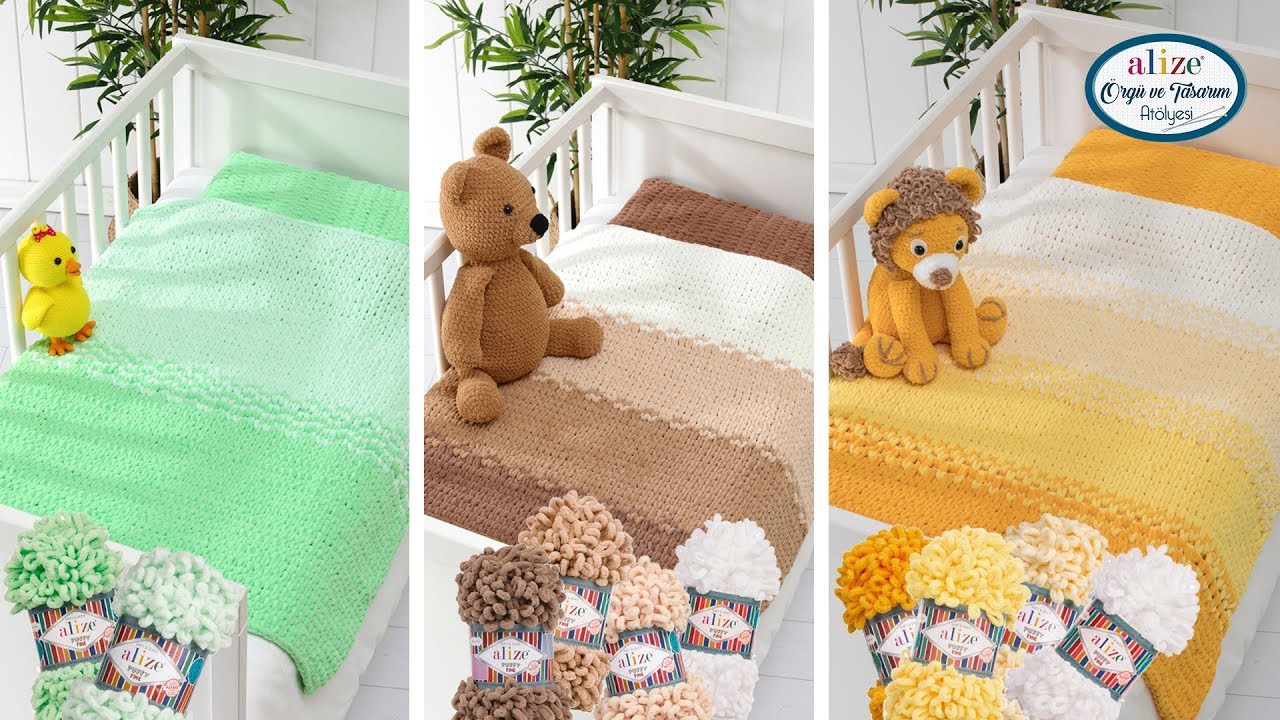 Alize Puffy Fine ile Battaniye Şiş-Tığ Yok - Blanket with Alize Puffy Fine No Needles or Hooks!