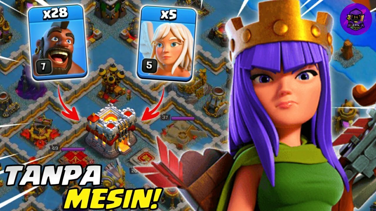 AUTO RATA!! QUEEN CHARGE MASS HOG RIDER TANPA MESIN PENGEPUNGAN - STRATEGI WAR TH 11 | COC INDONESIA