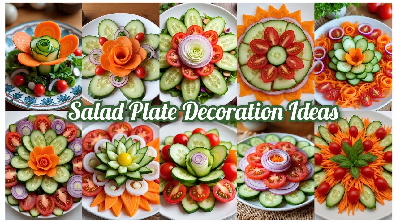 Vegetable Salad Plate Decoration Ideas/Salad Platter Design/Cucumber Onion Tomatoes Platter Ideas 