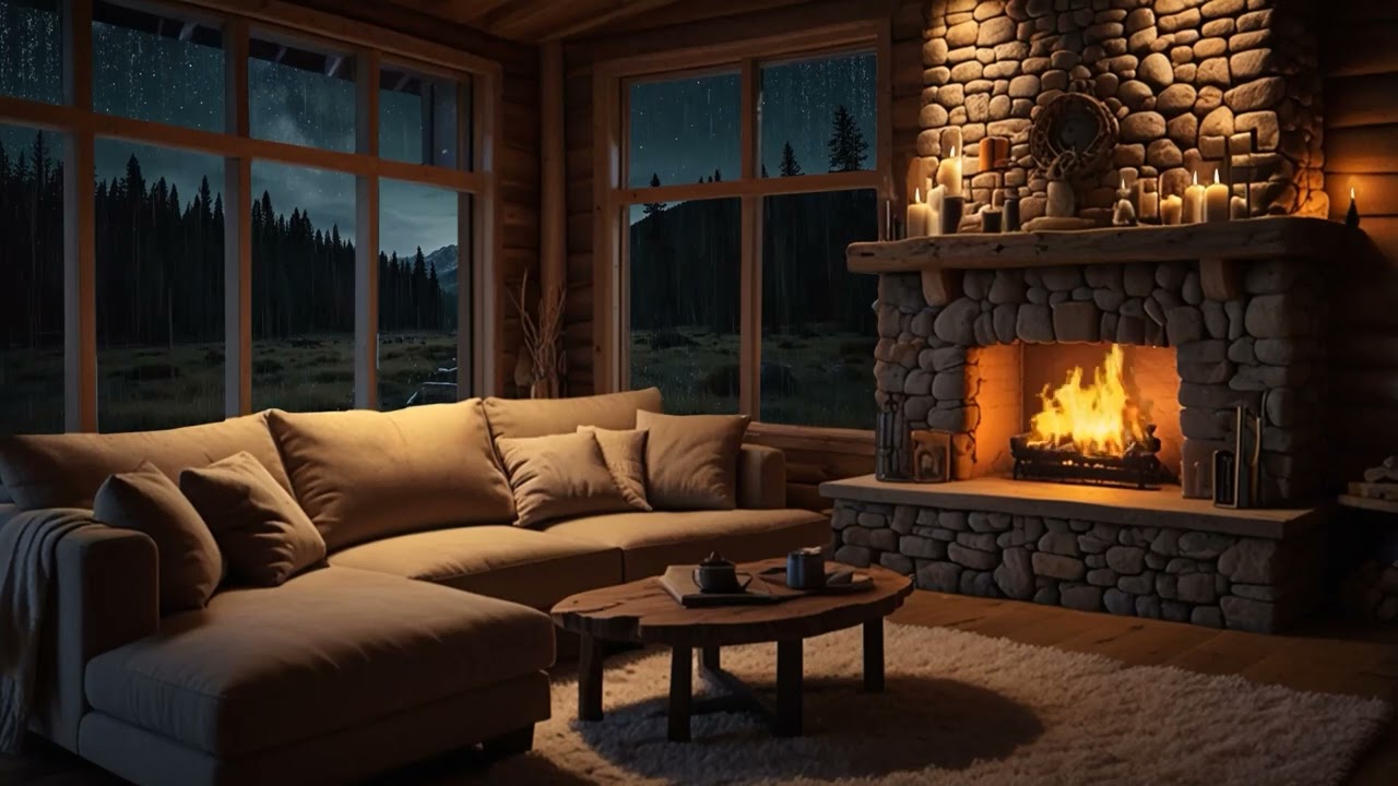Rainy Night & Fireplace 🔥🌧 | Deep Relaxation & Cozy Atmosphere