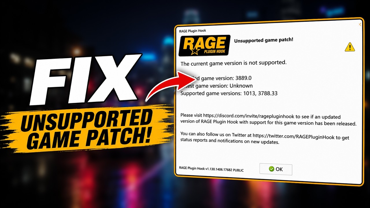 How to Fix RAGE Plugin Hook Current Game Version Not Supported (2026) | Unsupported Game Patch Fix