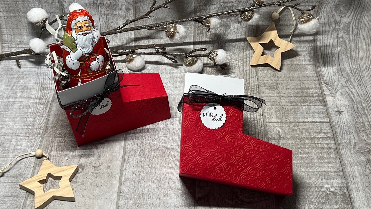 Nikolausstiefel aus Papier basteln 💚 Anleitung Geschenkverpackung zu Weihnachten 💚 DIY 💚 #42
