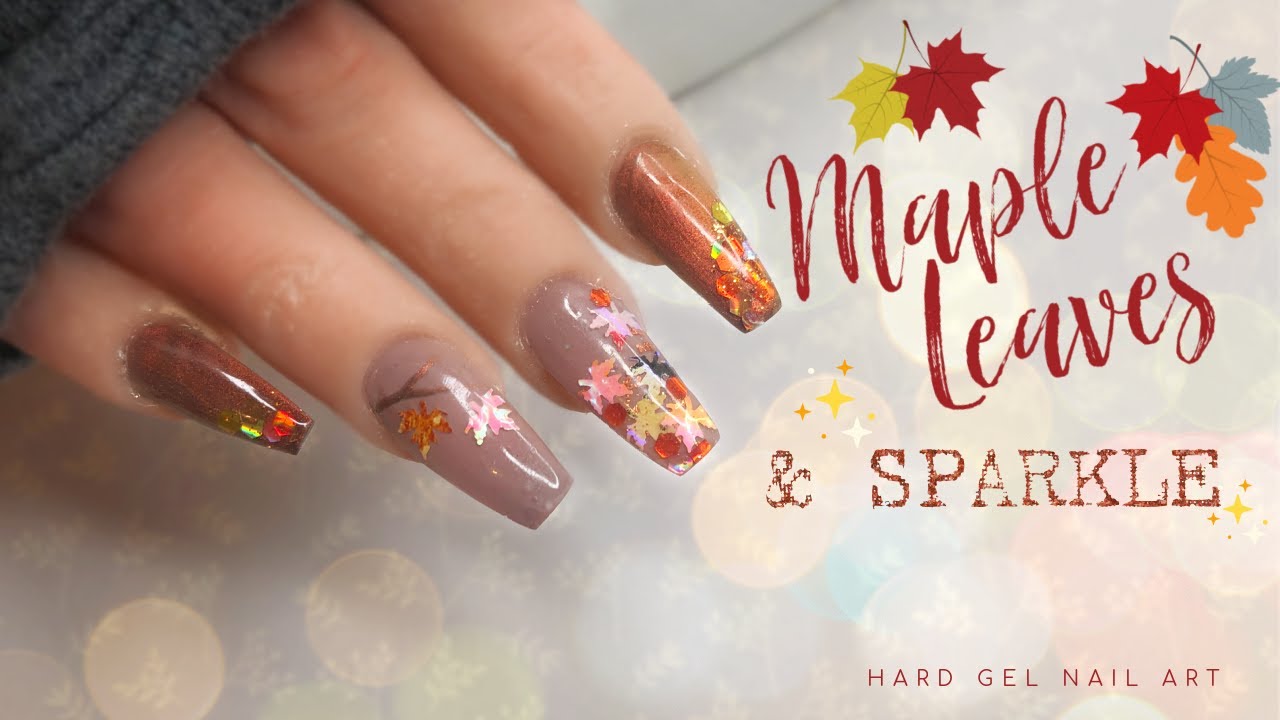 Maple Leaves & Fall Sparkle Nail Design