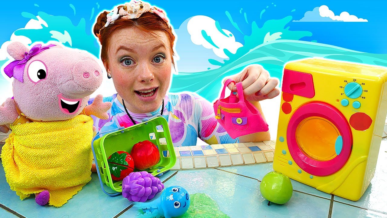 Die Schatztruhe der Meerjungfrau. Spielzeuge f&uuml;r Kinder. Wir waschen Peppas Kleid