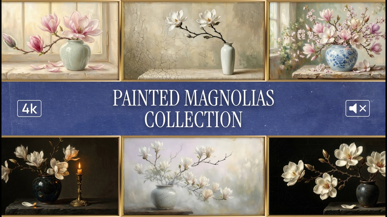 Painted Magnolias – Classic Still Life | 4K Frame TV Art | No Music