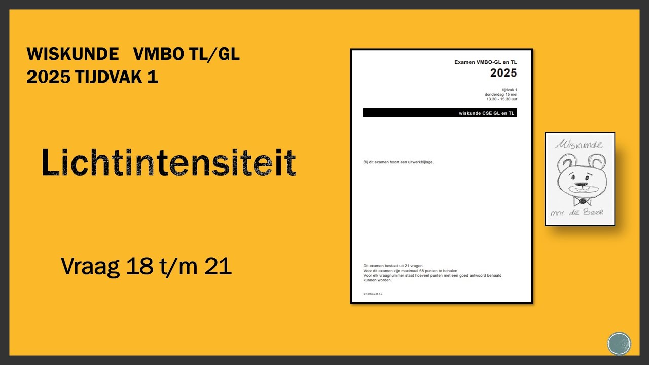 Wiskunde Examen Vmbo GL TL 2025 Tijdvak 1 Opg 18 tm 21 - Lichtintensiteit