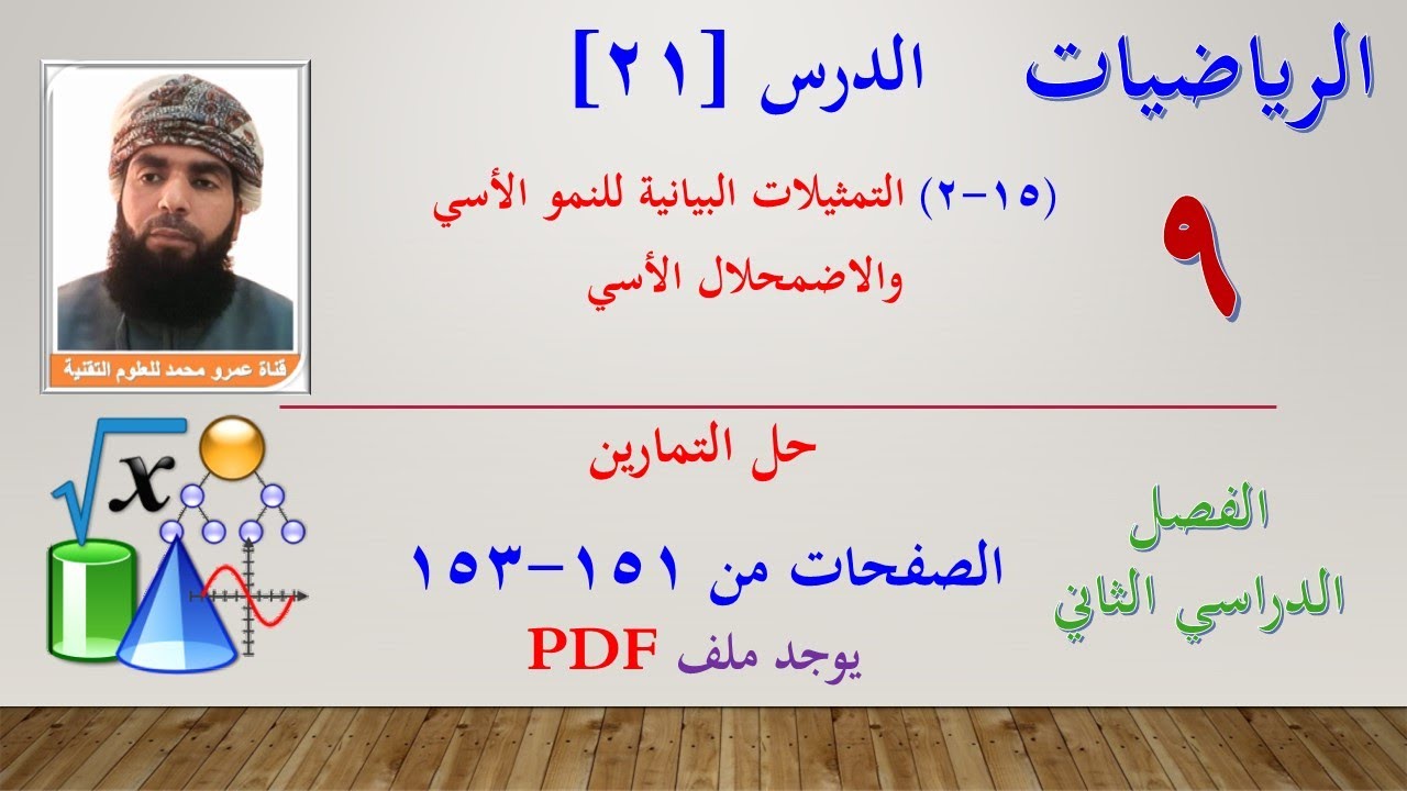 الرياضيات-التاسع الفصل الثاني|الدرس[21](15-2) التمثيلات البيانية للنمو والاضمحلال الأسي صفحة 151-152