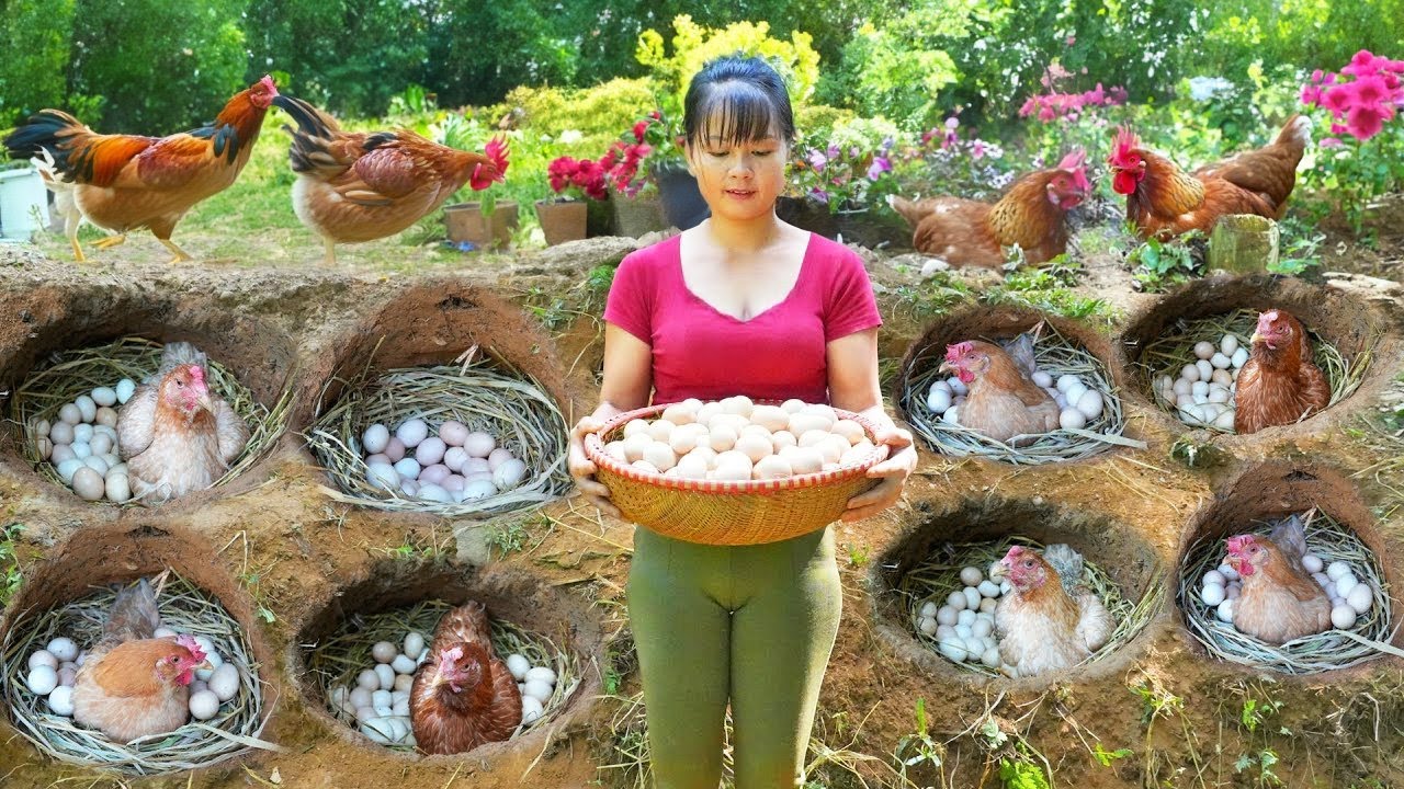 Build Hole For Hens To Lay Eggs, Harvest Chicken Eggs In Hole Goes to countryside market sell