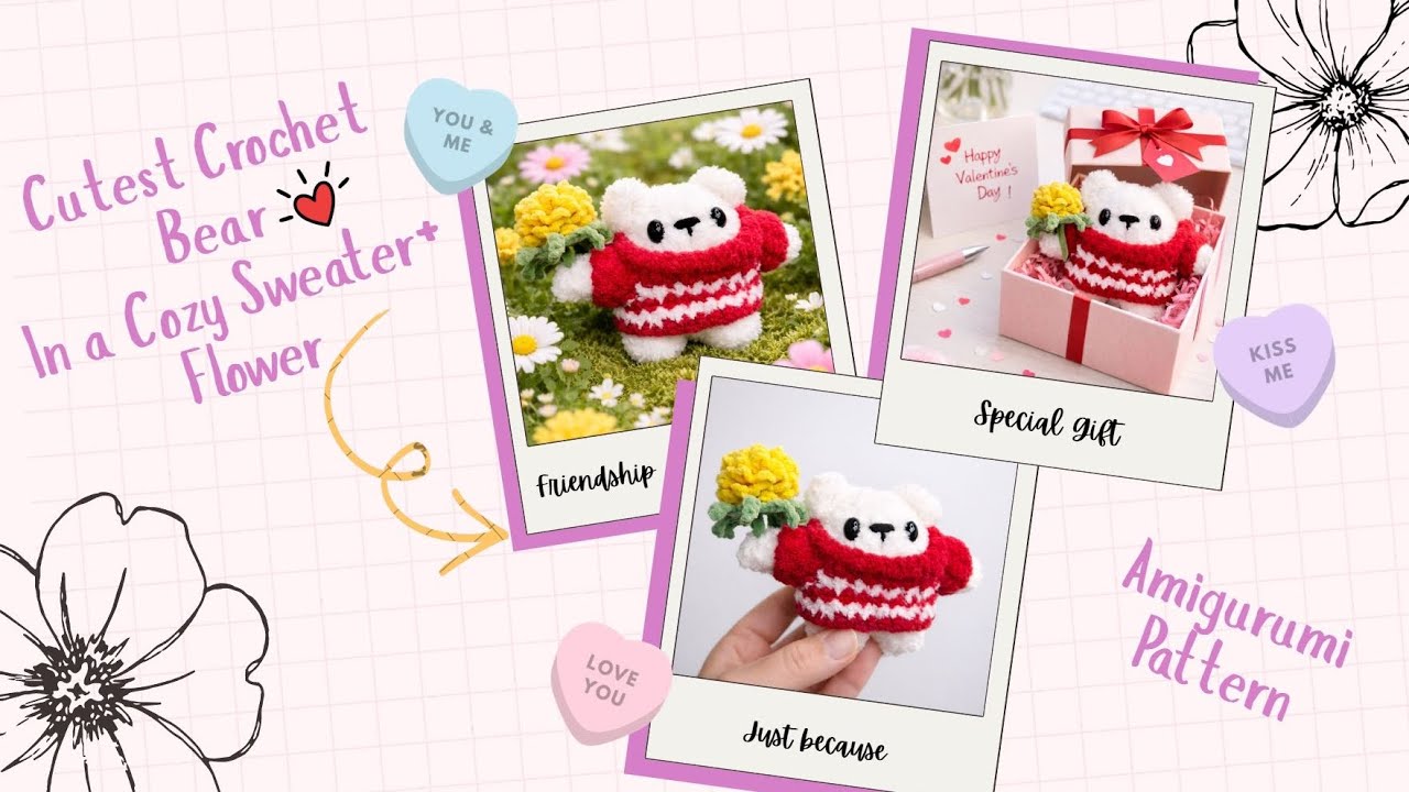 Crochet Bear in a Sweater Holding a Flower 💐 | Amigurumi Gift pattern #amigurumipattern #tutorial