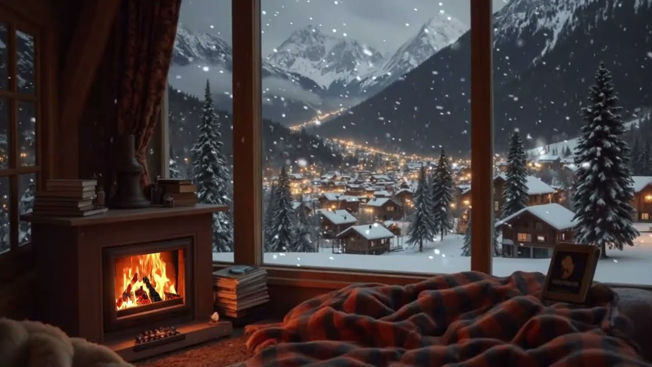 8Hrs-Relaxing Blizzard for Sleep ❄️ Snowstorm Sounds & Cozy Fireplace Crackling