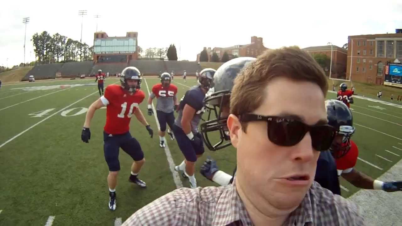 Guy Destroyed by Football Player With GoPro At Practice