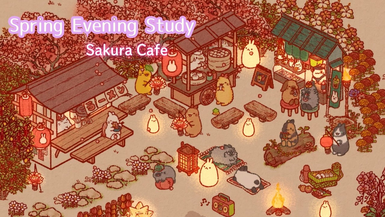 Evening Study BGM | Cozy Sakura Park Cafe | 桜の夕暮れカフェでゆったり集中