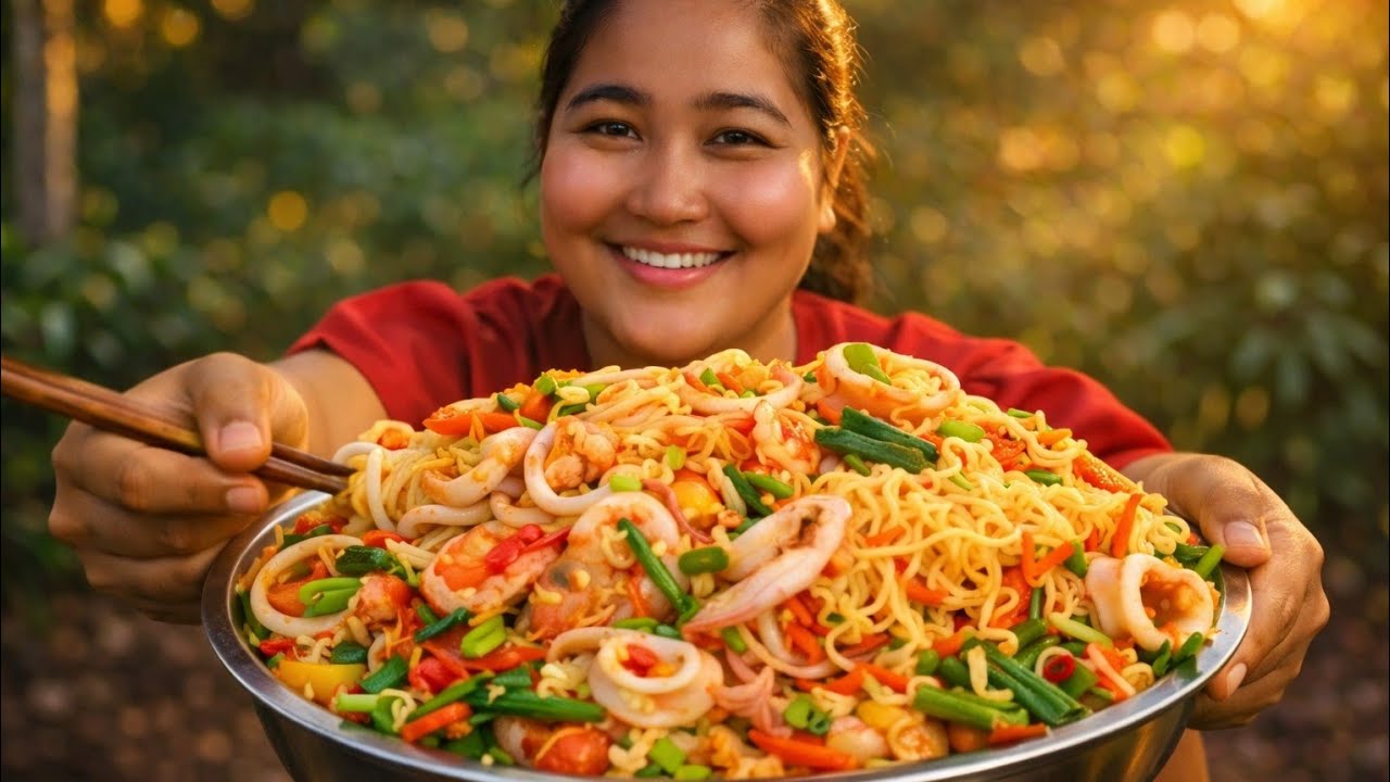 🔥 Huge Squid Chili Noodles 🍜 | Village Style Spicy Seafood Cooking | Wokology