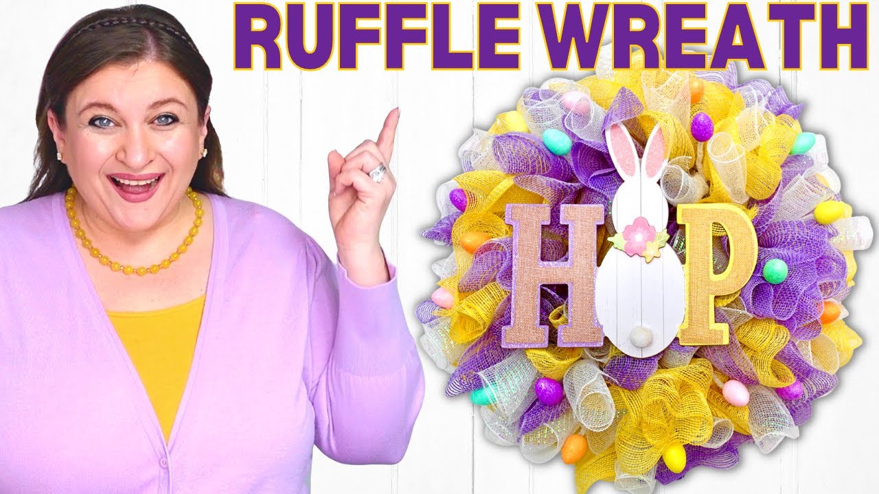 How to Make a BASIC RUFFLE Deco Mesh Easter WREATH Tutorial