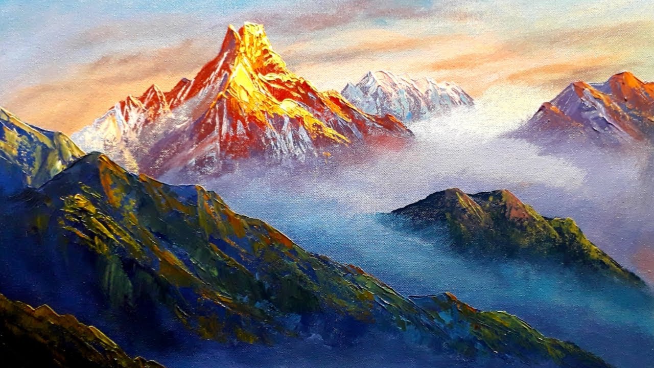 Sunrise on Mountain || Acrylic Painting || BK ART Galllery