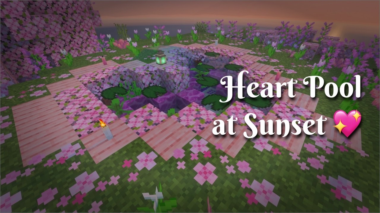 Minecraft Valentine's Day Heart Pool @ Sunset 💖 | Relaxing (4+ hours) C418 Music for Sleep and Study