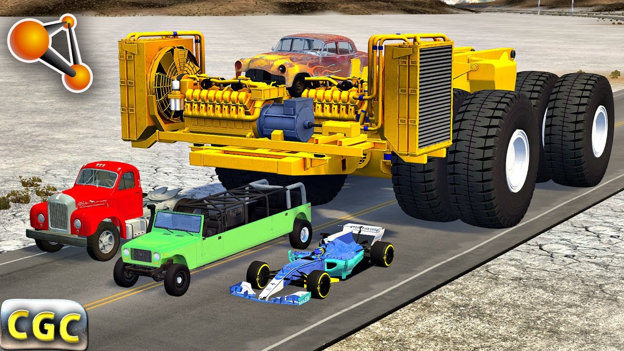 Huge Machines Destruction (Huge Wheels crush cars) BeamNG.Drive #1