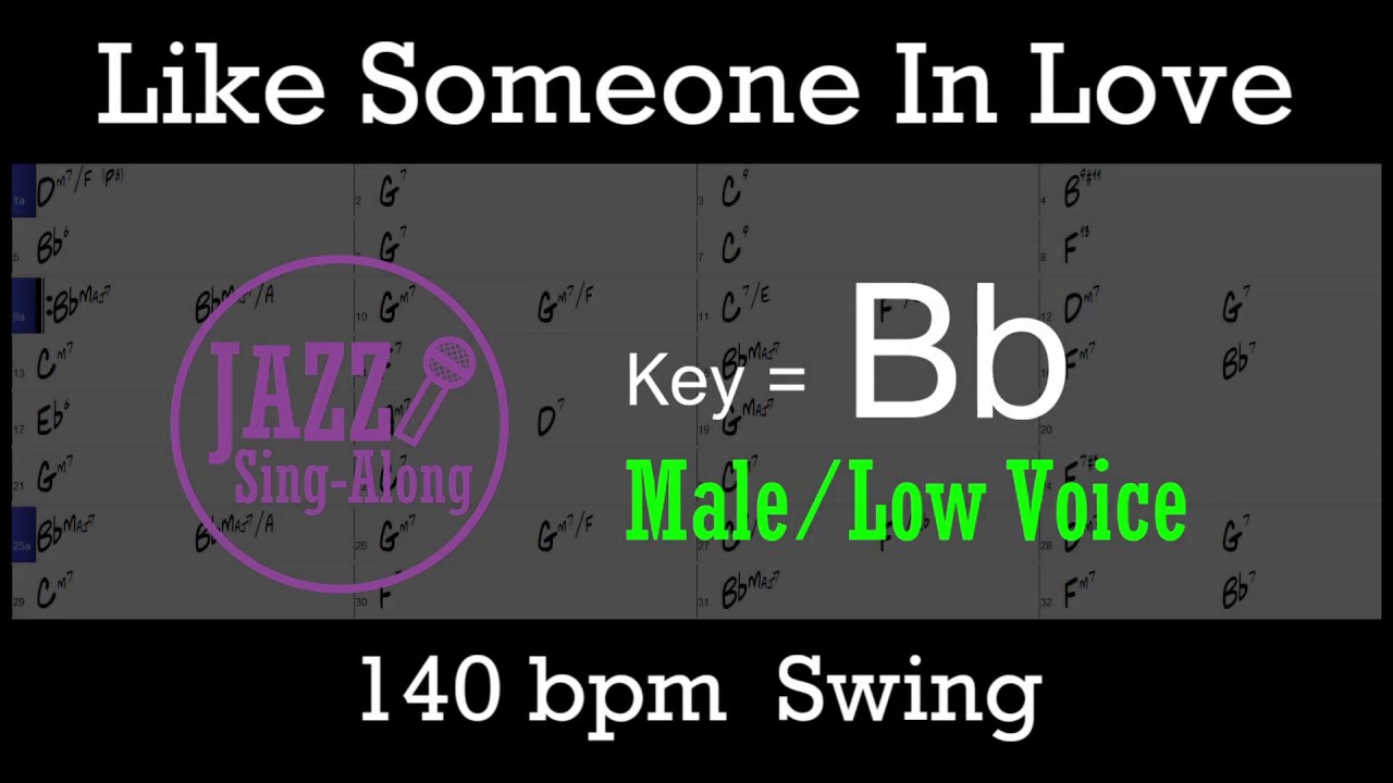 Like Someone In Love - with Intro + Lyrics in Bb (Male) - Jazz Sing-Along